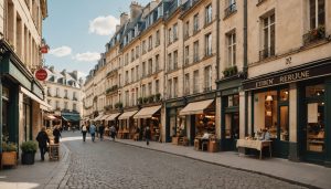Rue commerçante d'un centre-ville français avec boutiques et devantures