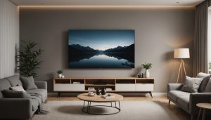 Téléviseur moderne installé dans un salon lumineux